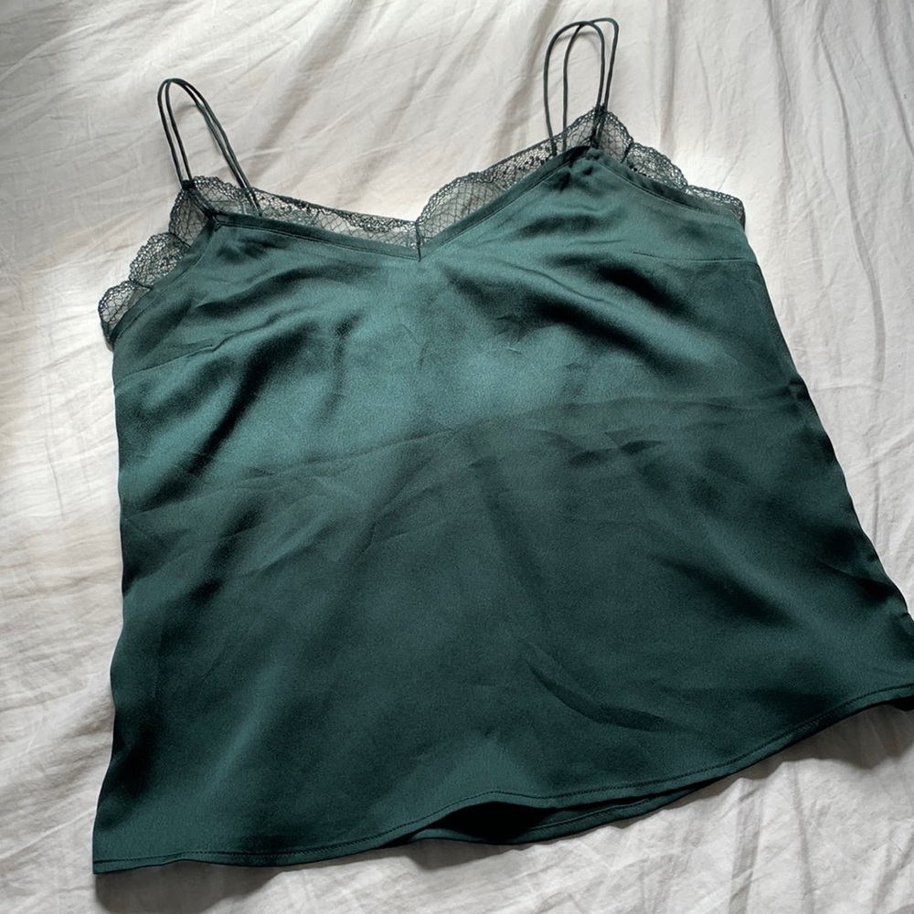 ABERCROMBIE Lace Trim Cami Tank Green